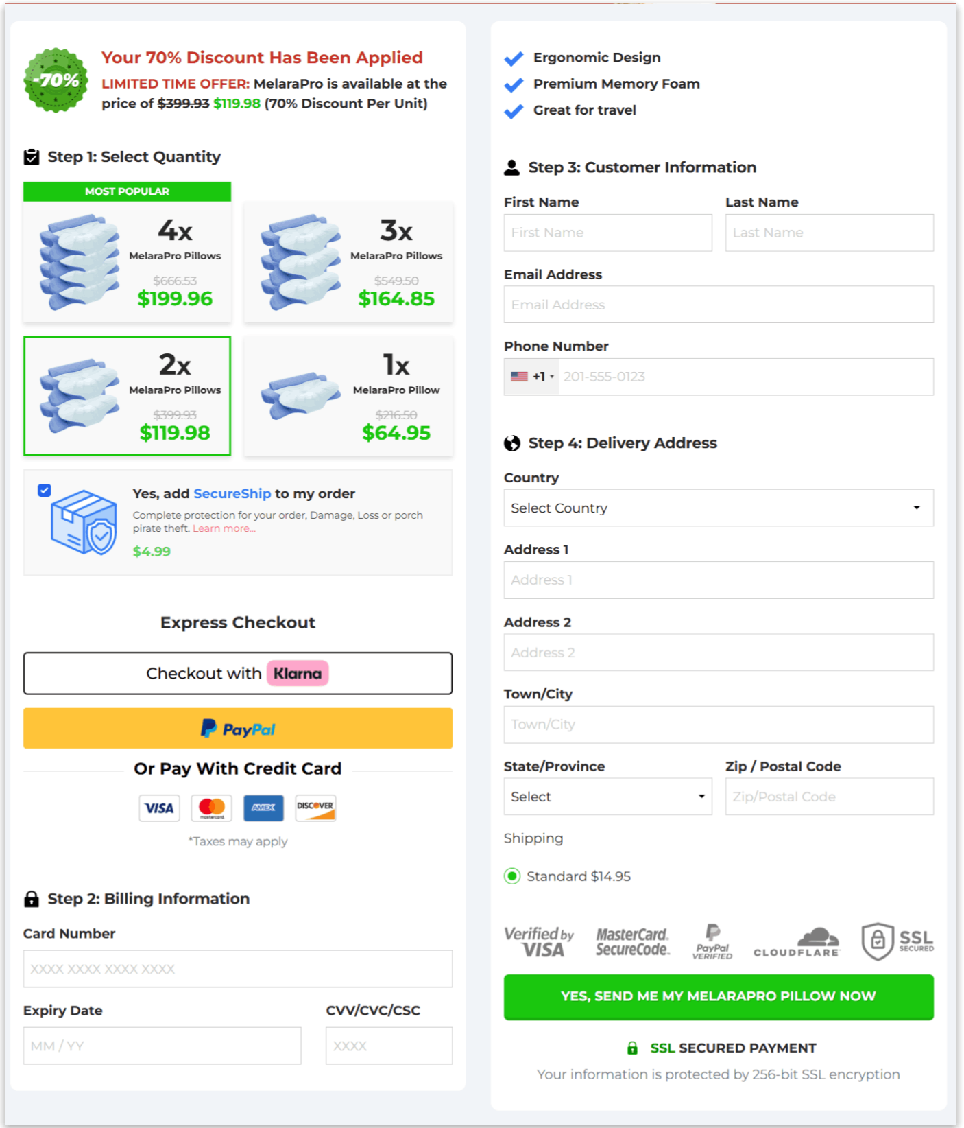 Melara Max Pillow secure checkout page